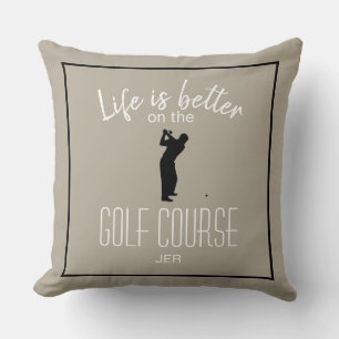 Golfer Golfbaan Citaat Monogram Taupe Zwart Kussen