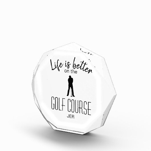 Golfer Golfbaan Monogram Initialen Wit Zwart Fotoblokken (Rechts)
