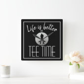 Golfer Golfbaan Tee Tijd Zwart Wit Vierkante Klok (Huis)