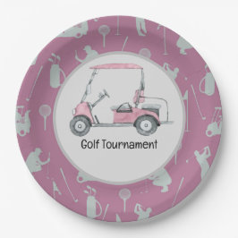 Golfer Golfen Golf Cart party toernooi roze Papieren Bordje