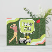Golfer golfing zegt: Dank je wel op groen gras Bedankkaart (Staand voorkant)