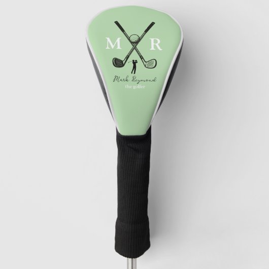 Golfer . golfspeler monogram lichtgroen golfheadcover (Voorkant)