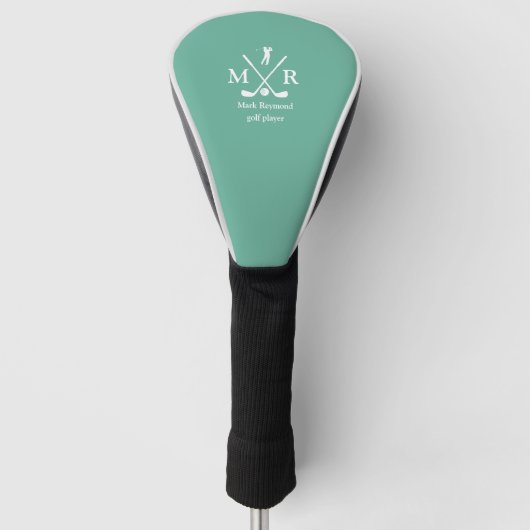 Golfer - golfspeler monogram turquoise golfheadcover (Voorkant)