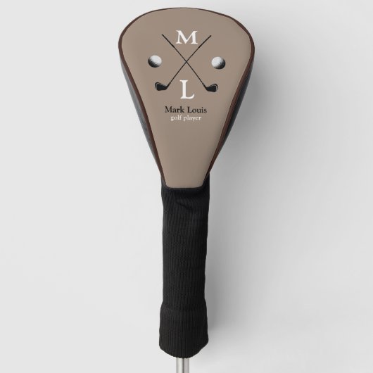 Golfer Golfspeler Naam Geborduurd khaki Golfheadcover (Voorkant)
