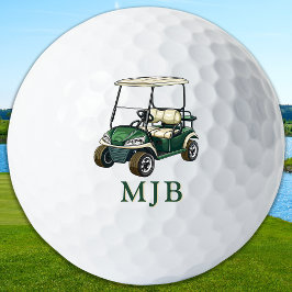Golfer Green Cart Personalized 3 Initial Monogram Golfballen