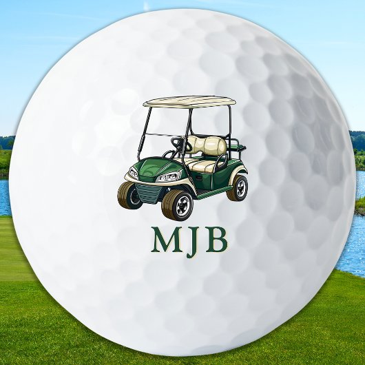 Golfer Green Cart Personalized 3 Initial Monogram Golfballen
