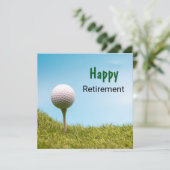 Golfer Happy Retirement met golfbal op t-shirt af (Staand voorkant)