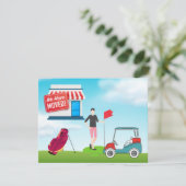Golfer hebben we verplaatst met golfkarretje en ta aankondiging (Staand voorkant)