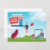 Golfer hebben we verplaatst met golfkarretje en ta aankondiging (Voorkant / Achterkant)