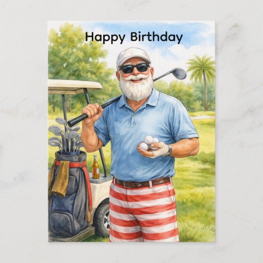 Golfer holding golf ball with text Happy Birthday  Briefkaart (Voorkant)