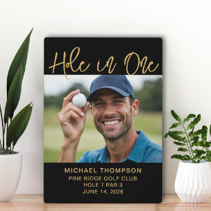 Golfer Hole In One Foto Onderscheiding Zwart Goud Fotoplaat