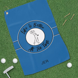 Golfer Humor Afspraaktijd Sport Monogram Blauw Zwa Golfhanddoek