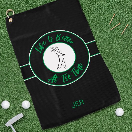 Golfer Humor T-shirt Time Sport Monogram Black & G Golfhanddoek