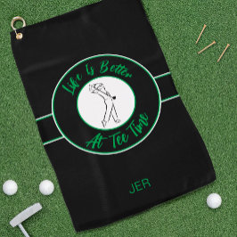 Golfer Humor Tee Tijd Sport Monogram Zwart & Groen Golfhanddoek