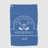 Golfer ik zou eerder Golfing Monogrammed Blue zijn Golfhanddoek (Voorkant)