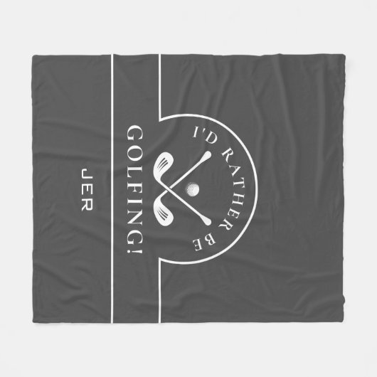 Golfer ik zou eerder Golfing Monogrammed Grey zijn Fleece Deken (Voorkant (Horizontaal))