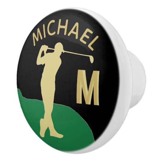 Golfer in actie twee toon monogram keramische knop (Rechts)