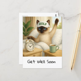 Golfer in bed for cat lovers to get well soon briefkaart