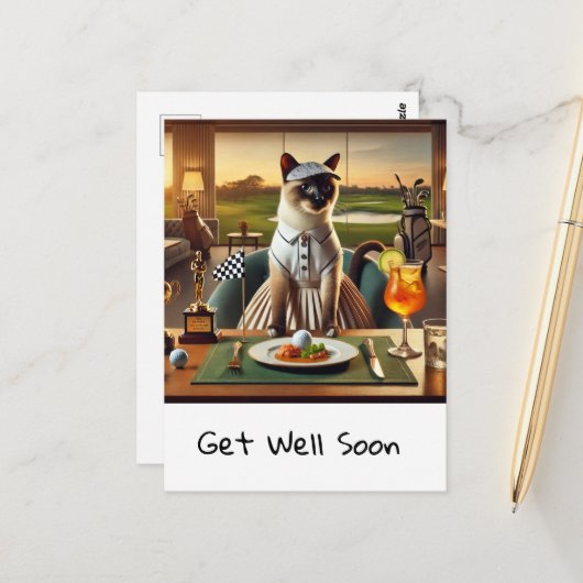 Golfer in club house with golf ball in plate briefkaart (Voorkant / Achterkant in situ)