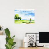 Golfer in de waterverf van golfbanen poster (Thuiskantoor)