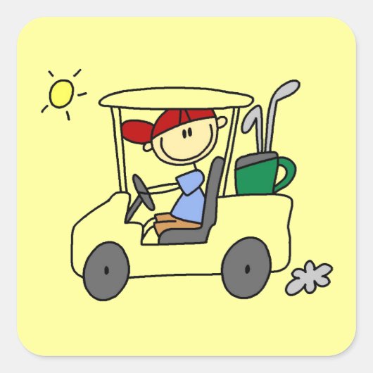 Golfer in Golf Cart Vierkante Sticker (Voorkant)