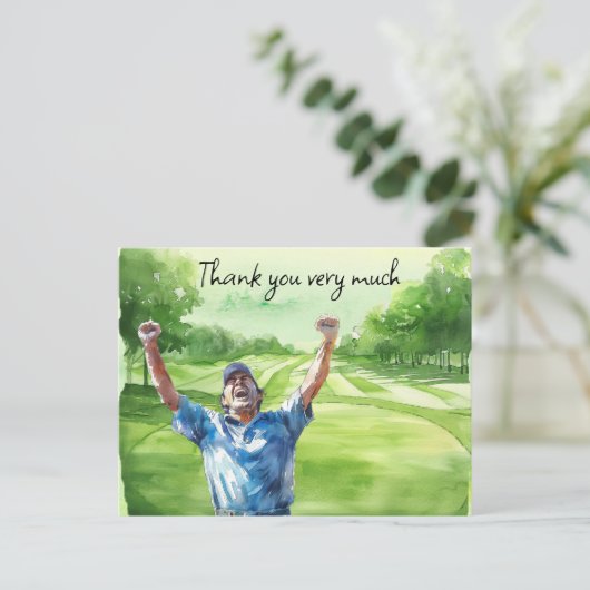 Golfer in golfbaan waterverf bedankt je kaart (Staand voorkant)
