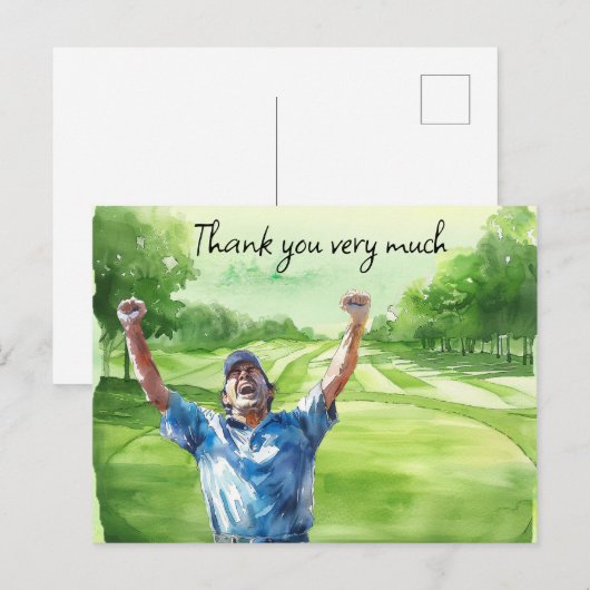 Golfer in golfbaan waterverf bedankt je kaart (Voorkant / Achterkant)