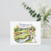 Golfer in golfbaan waterverf bedankt je kaart (Staand voorkant)