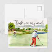 Golfer in golfbaan waterverf bedankt je kaart (Voorkant / Achterkant)