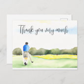 Golfer in golfbaan waterverf bedankt je kaart (Voorkant / Achterkant)