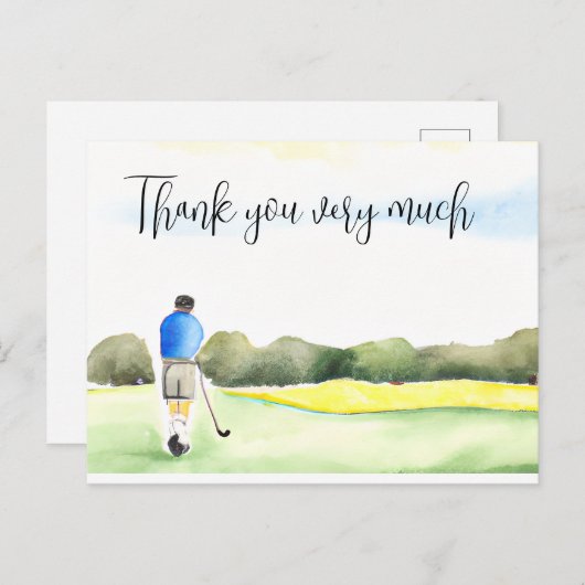 Golfer in golfbaan waterverf bedankt je kaart (Voorkant / Achterkant)