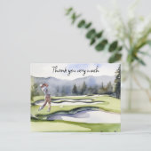 Golfer in golfbaan waterverf bedankt je kaart (Staand voorkant)