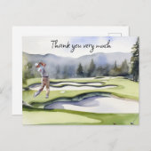Golfer in golfbaan waterverf bedankt je kaart (Voorkant / Achterkant)