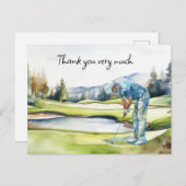 Golfer in golfbaan waterverf bedankt je kaart (Voorkant / Achterkant)