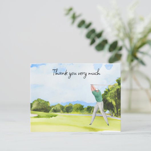 Golfer in golfbaan waterverf bedankt je kaart (Staand voorkant)