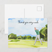 Golfer in golfbaan waterverf bedankt je kaart (Voorkant / Achterkant)