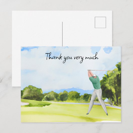 Golfer in golfbaan waterverf bedankt je kaart (Voorkant / Achterkant)