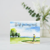 Golfer in golfbaan waterverf bedankt je kaart (Staand voorkant)