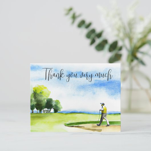 Golfer in golfbaan waterverf bedankt je kaart (Staand voorkant)