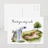 Golfer in golfbaan waterverf bedankt je kaart (Voorkant / Achterkant)