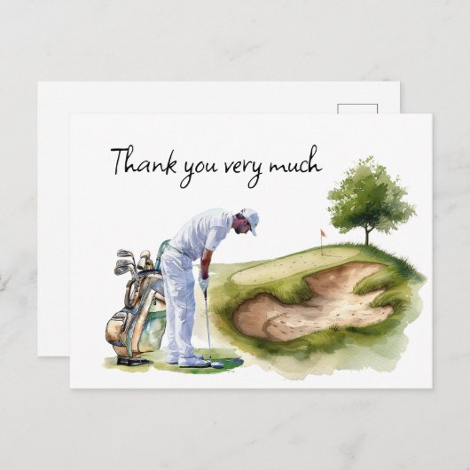 Golfer in golfbaan waterverf bedankt je kaart (Voorkant / Achterkant)