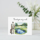 Golfer in golfbaan waterverf bedankt je kaart (Staand voorkant)