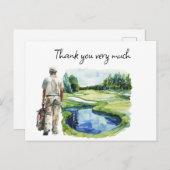 Golfer in golfbaan waterverf bedankt je kaart (Voorkant / Achterkant)