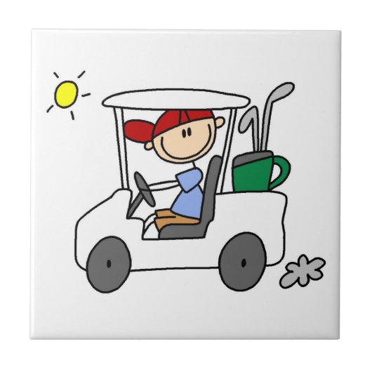 Golfer in Golfkar Tegeltje (Voorkant)