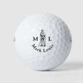 Golfer Initiaal Zwart Naam Persoonlijk Golfballen (Voorkant)