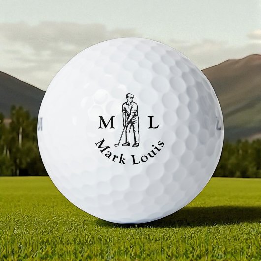 Golfer Initiaal Zwart Naam Persoonlijk Golfballen