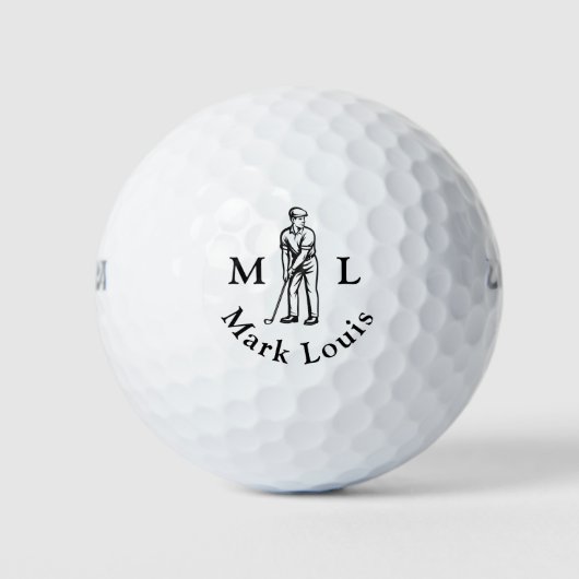 Golfer Initials Black Name Personalized Golfballen (Voorkant)