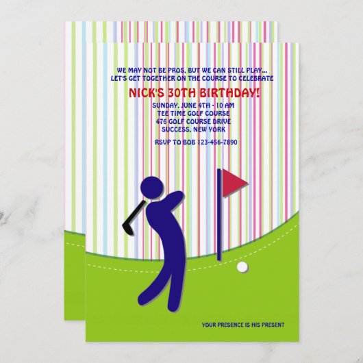 Golfer Invitation Kaart (Voorkant / Achterkant)