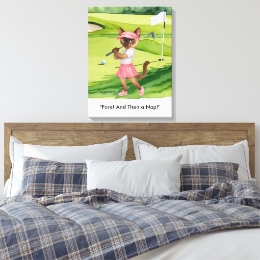 Golfer is on putting green for Siamese Cat lovers Canvas Afdruk (Insitu (Slaapkamer))