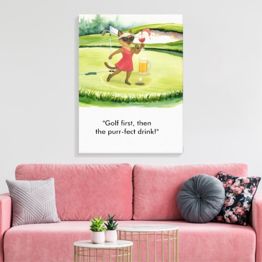 Golfer is on putting green for Siamese Cat lovers Canvas Afdruk (Insitu (Woonkamer))